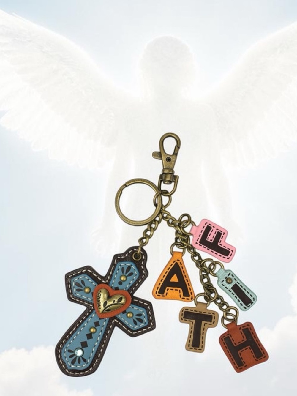 CHALA cross and Faith keychain bag charm key fob PETA APPROVED !